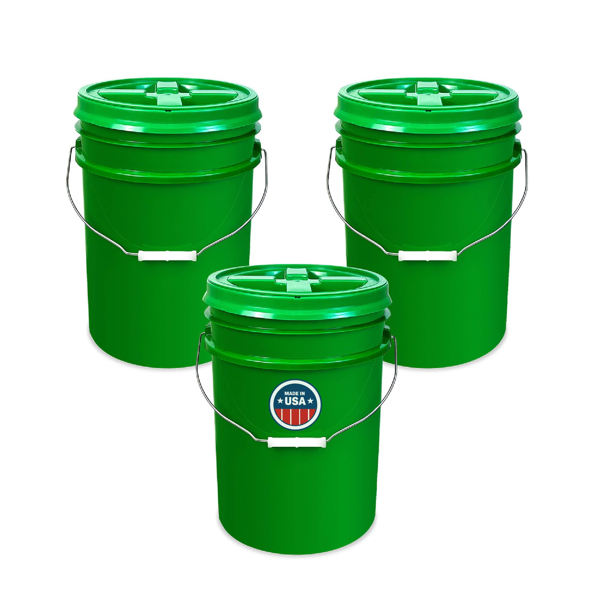 ePackageSupply 5 Gallon Bucket - Food Grade Bucket with Airtight Gamma Seal Screw-On Lid, BPA-Free, Heavy-Duty 90 Mil HDPE Plastic, Bulk Storage, Durable Container, Made in USA, Green/Green, 3 Packs