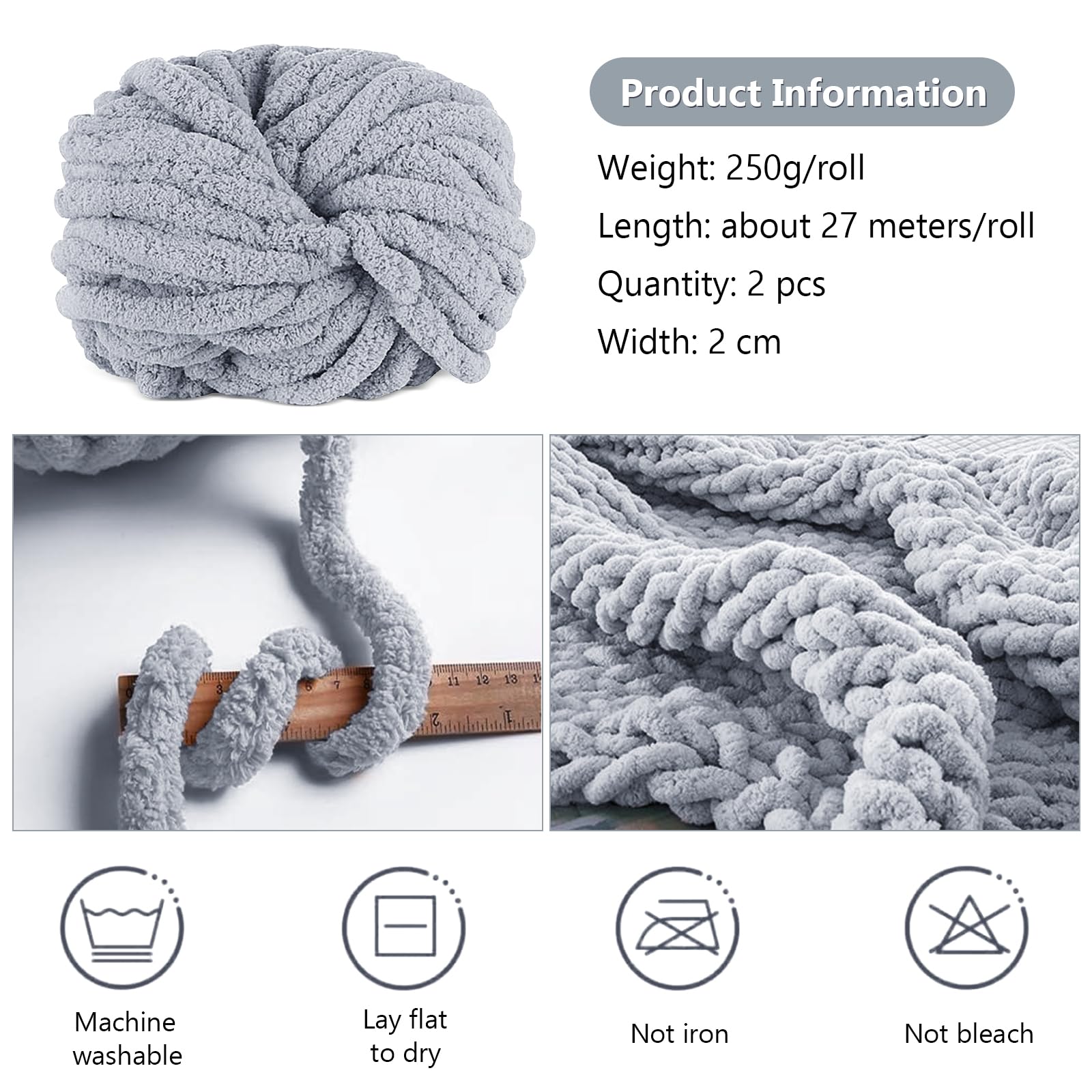 Dicke Chenille Wolle 2x250g - Chunky Wolle Für Handstricken