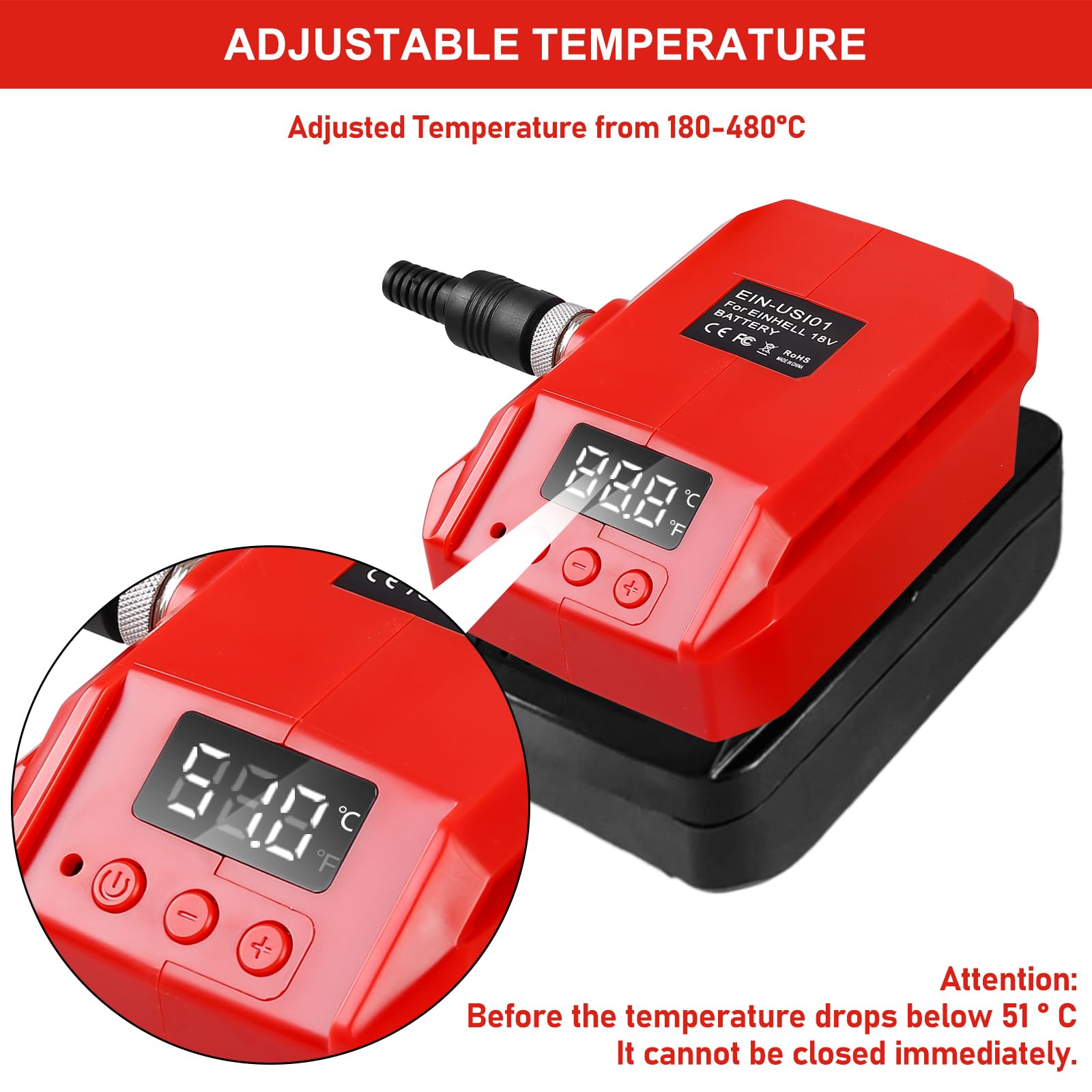 Asfrode Lötkolben für Einhell 18V Li-Ionen Akku, 60W LCD Einstellbar Temperatur 180-480°C Cordless Lötkolben mit Lötdraht 50g Tragbares Lötkolbenständer Work für Einhell Power X-Change