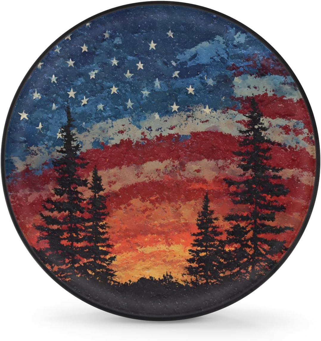 Spare Tire Cover Forest Camping American Flag Wheel Covers Protectors Waterproof Dust-Proof Universal Fit Trailer, RV, SUV and Many Vehicle (16" for tire Diameter 29.52"-31.10")