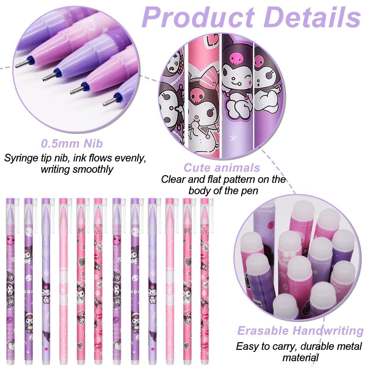 Lot De 12 Stylos Gel Effaçables - Pointe 0,7 Mm - Idéal Pour L'école, Le Bureau Ou Comme Cadeau Fun - 4