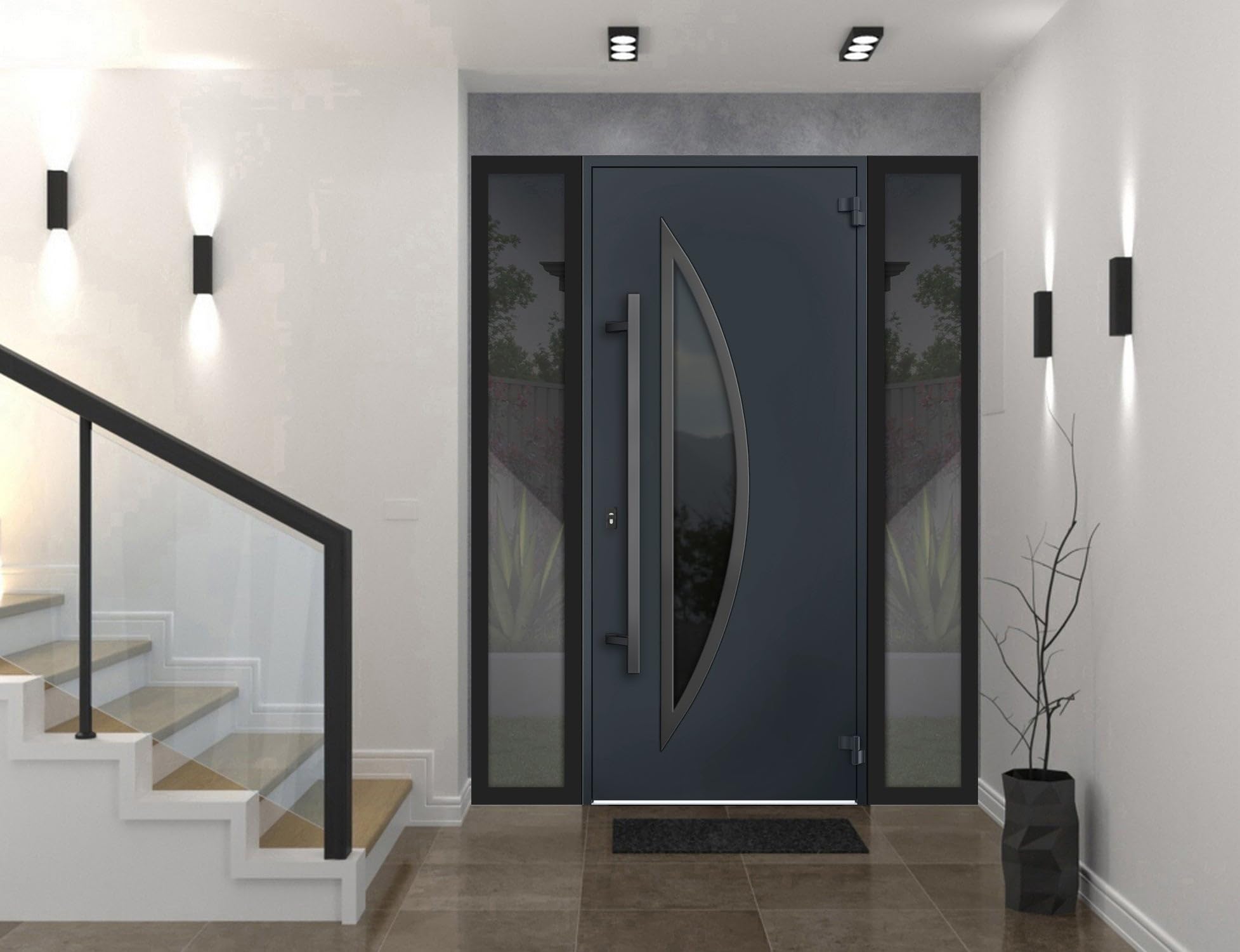 VDOMDOORS Front Exterior Prehung Steel Door/Deux 6501 Anthracite