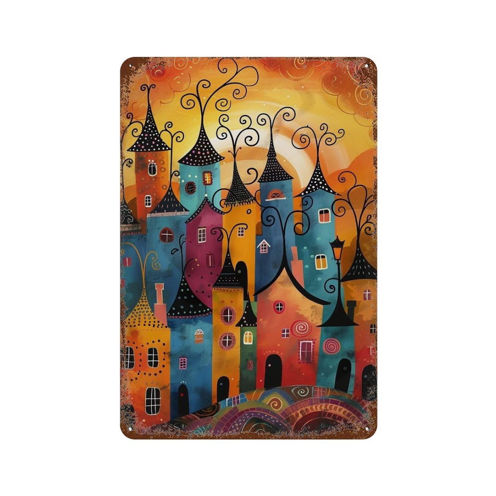HDURYEYRYY Whimsical Colorful Fairy Town 01 Wall Retro Iron Vintage Art Metal Tin Sign Poster Modern Home Cofffee Club Art Bar Shop Decor Style 30x20cm