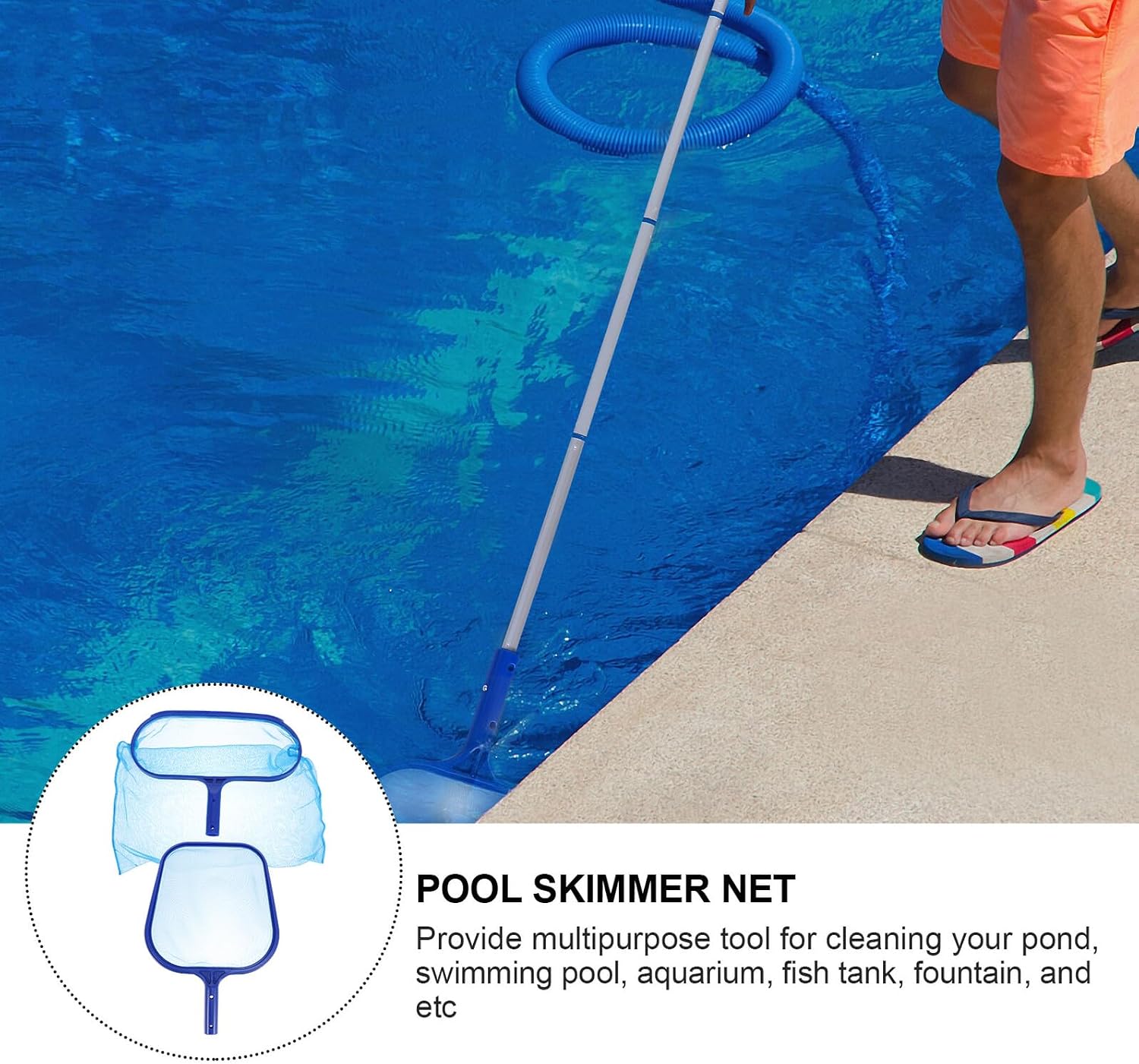 BETOOKY Pool Cleaning Net Rake Set with Aluminum Pole Fine Mesh Skimmer Net for Swimming Pool Surface and Deep Water Cleaning Includes 3-Section 46cm Collapsible Rod for Patio and Garden