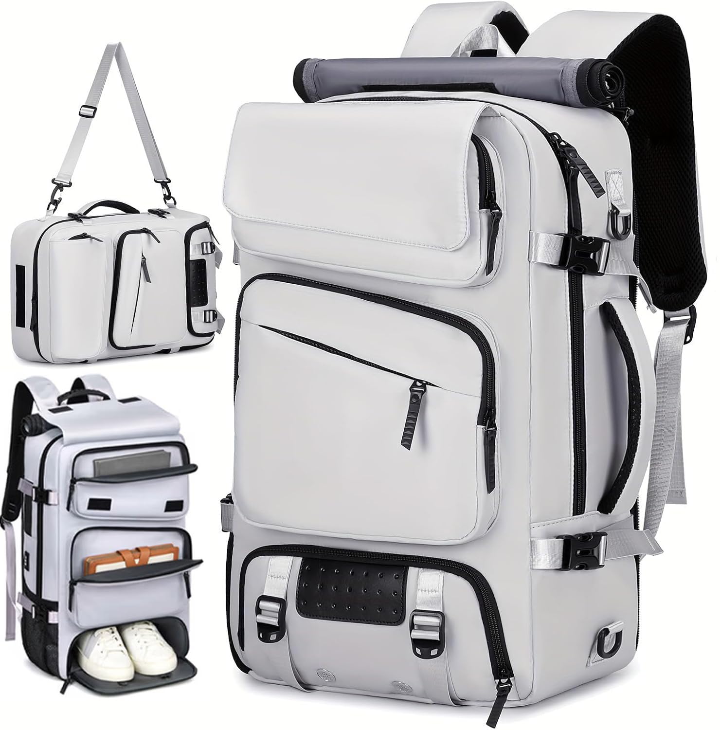 CORATED Zaino Unisex Espandibile da Viaggio, Zaino per Laptop con Scomparto Separato per Scarpe, Adatto come Bagaglio a Mano, Ideale per Viaggi, Lavoro e Escursioni, grigio argentato, L, Zainetto
