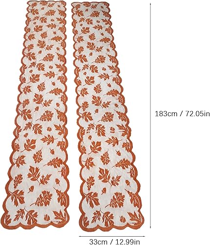 Miniatura 3 de Camino de mesa bohemio de Acción de Gracias, camino de mesa de hoja de arce de 72 pulgadas de largo, ondulado, encaje, bufanda, mantel de decoración