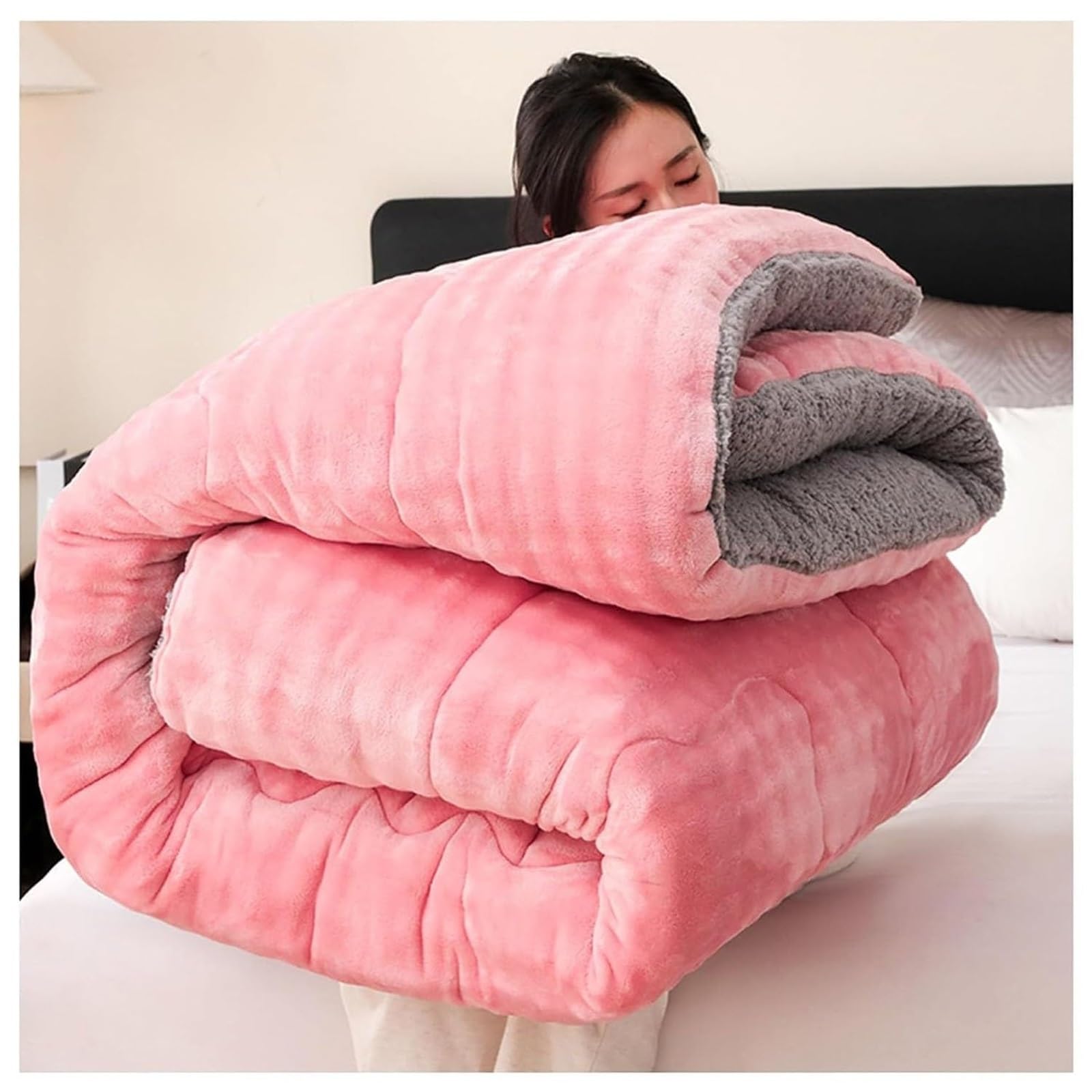 Super Warm Lamb Quilt Winter Blanket, Lamb Cashmere Warm Quilt Core Thickened Double-Sided Plush Comforter for Cold Weather(Color1,200x230cm(5KG))