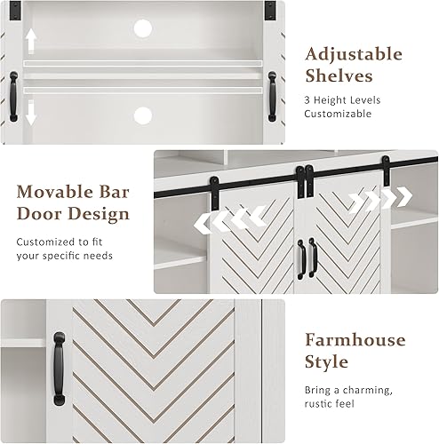 Miniatura 5 de HEYNEMO Moderno soporte de TV de granja para televisores de hasta 65 pulgadas con dos puertas correderas de granero y armarios de almacenamiento,