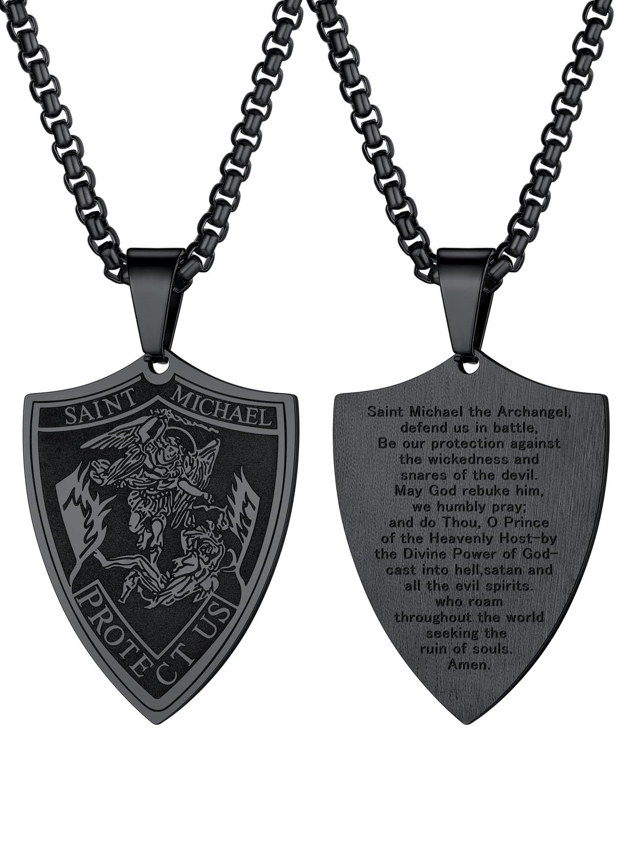 U7 Saint Benedict/Michael Medal Necklace, 316L Stainless Steel Virgin Mary Necklace for Men Women, Bible Verse Protection Necklace Catholic Jewelry,22"-24" Adjustable