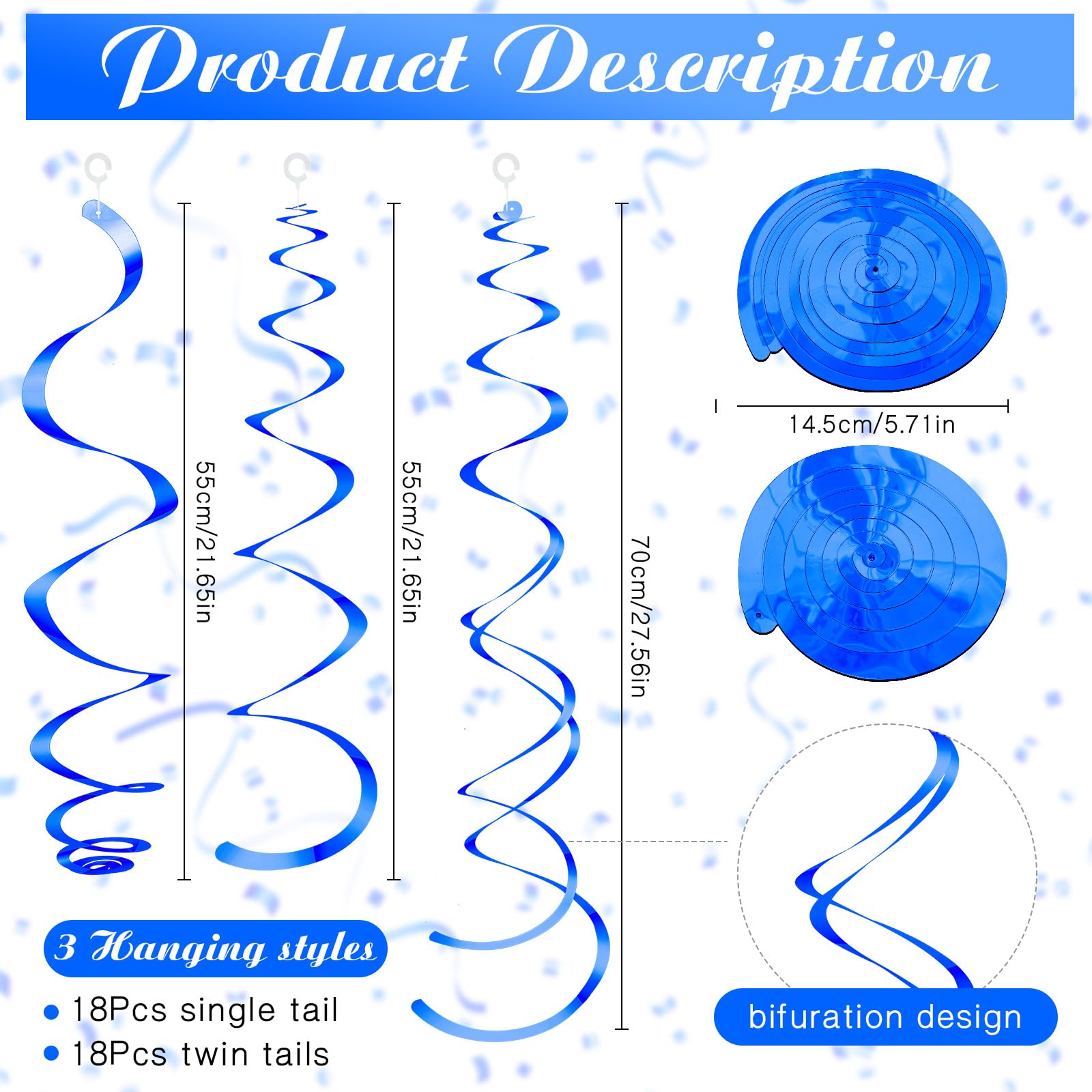 Yuxung 36 Pcs Hanging Swirl Party Decorations Plastic Streamer Swirls Spiral Party Decorations for Ceiling Birthday Wedding Baby Shower Graduation(Blue)