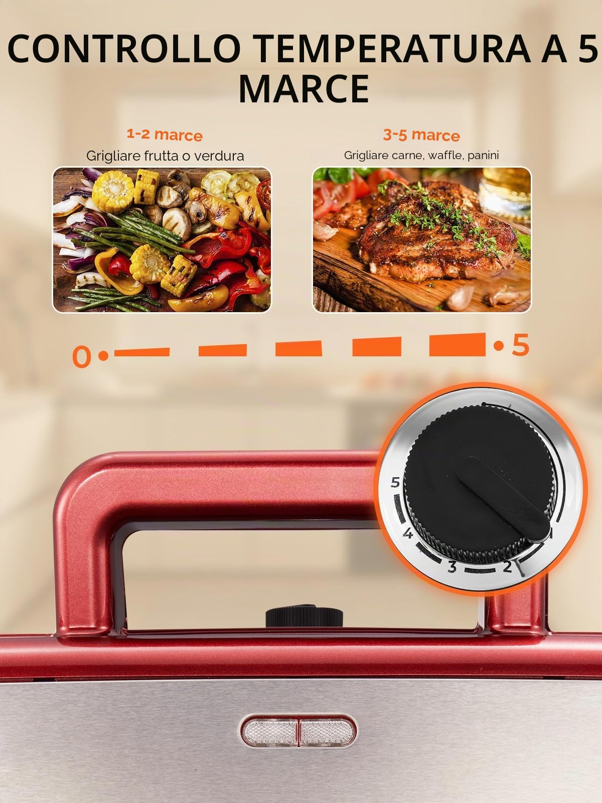 Macchina per sandwich 3 in 1 - Tostapane per sandwich - 1200 W con controllo della temperatura a 5 velocità - Per waffle belgi - Rivestimento antiaderente - Perfetto per la colazione, Rosso