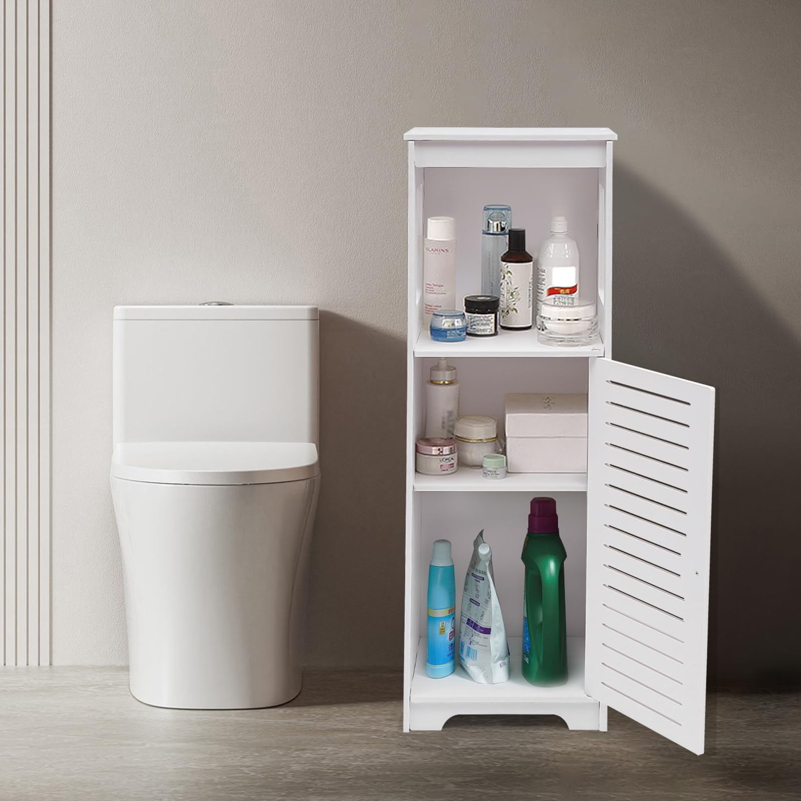Armario de baño con puerta de 4 niveles, armario de baño estrecho, armario de baño de pie, para baño, dormitorio y salón, etc., 28 x 25 x 90 cm, color blanco