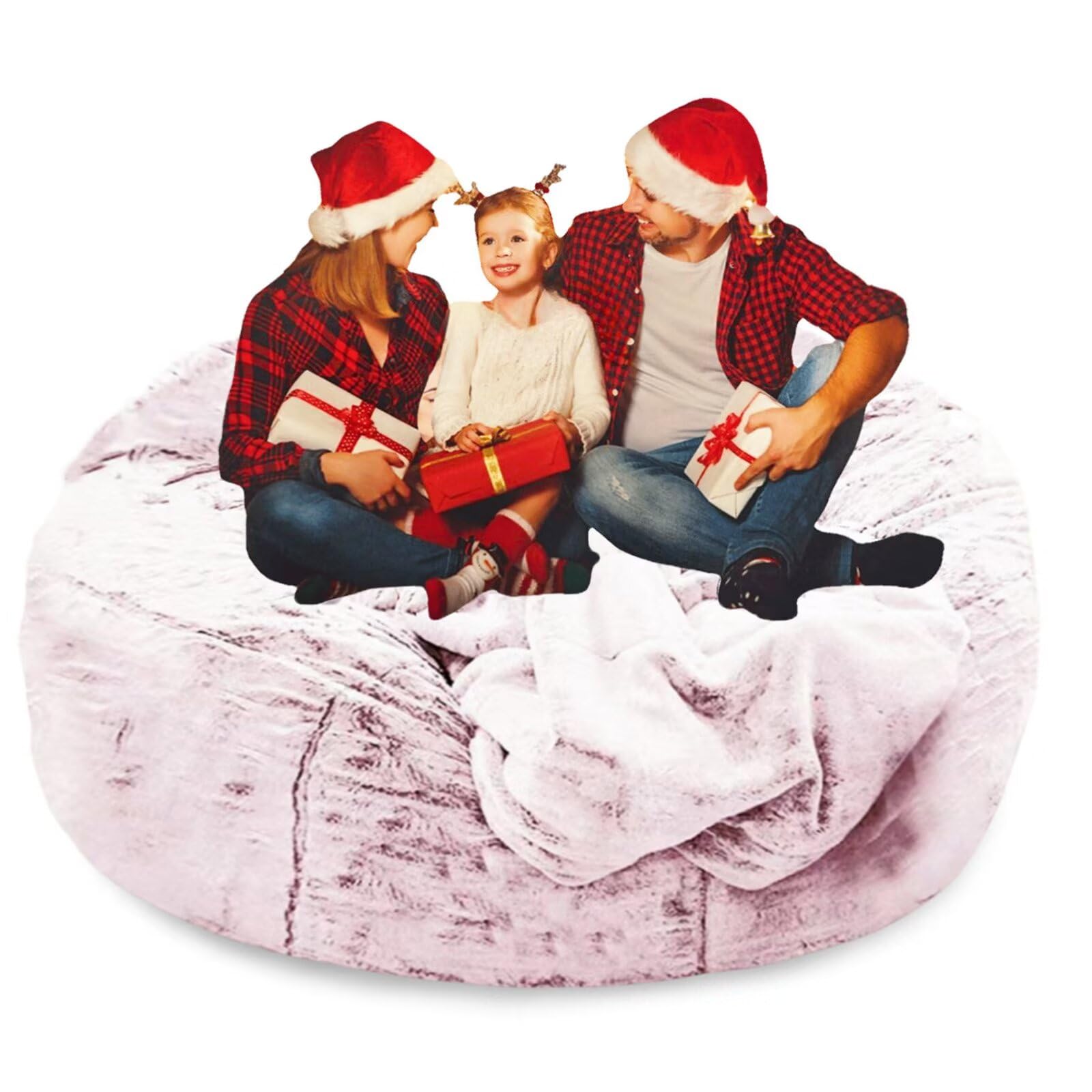 Bean Bag Chair for Adults Kids No Filling Soft Round Bean Bag Couch Lazy Sofa Lounge Chair Reading Chair Cover, 3.5FT, Silver Red