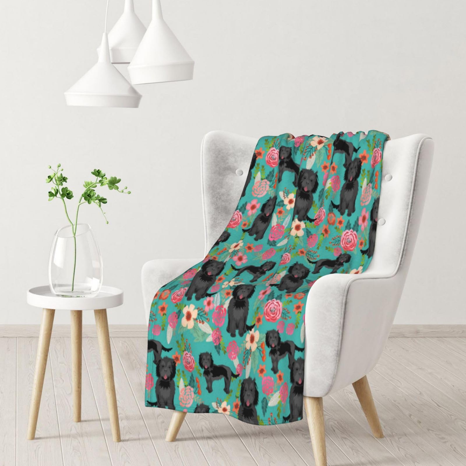 Yofien Black Cockapoo Floral Cockapoo Dogs And Florals Dogflannel Throw Fluffy Blanket For Couch, Soft Cozy Blankets