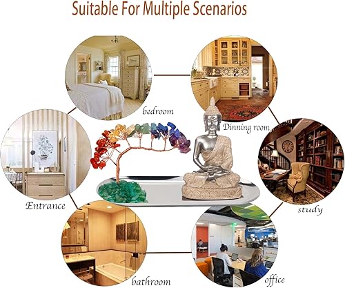 Vista 12 de Estatua de Buda y árbol de cristal, meditación de yoga y decoración zen, estatua sentada de Sakyamuni en Tailandia (4.3 pulgadas), para oficina