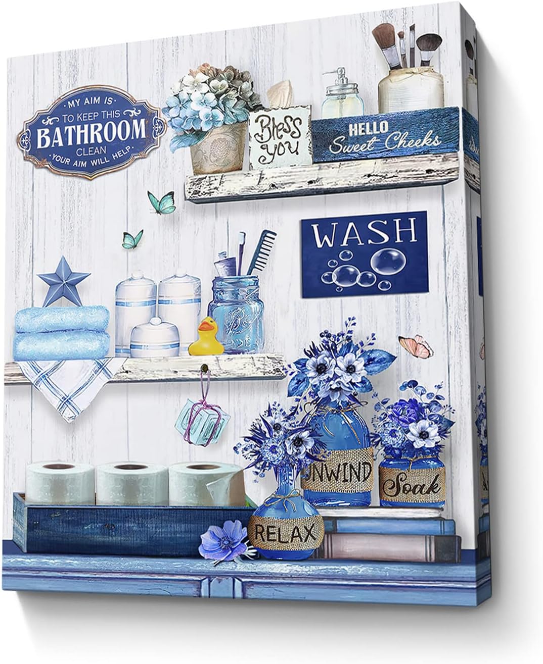 Farmhouse Bathroom Decor Wall Art Blue Bathroom Picture