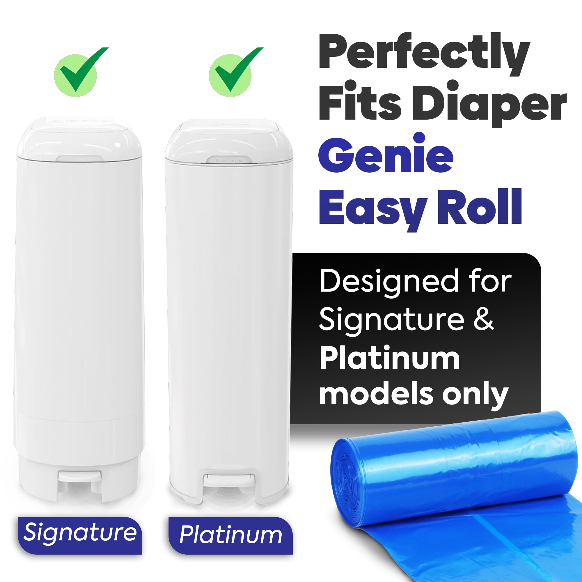 Biomedintech 60 Bags (2 Rolls x 30) Diaper Pail Refill bags compatible with Diaper Genie Easy Roll, fits Platinum & Signature Pails, No Cartridge, Max Odor Control, Scented, Holds 2820 Newborn Diapers — view 3