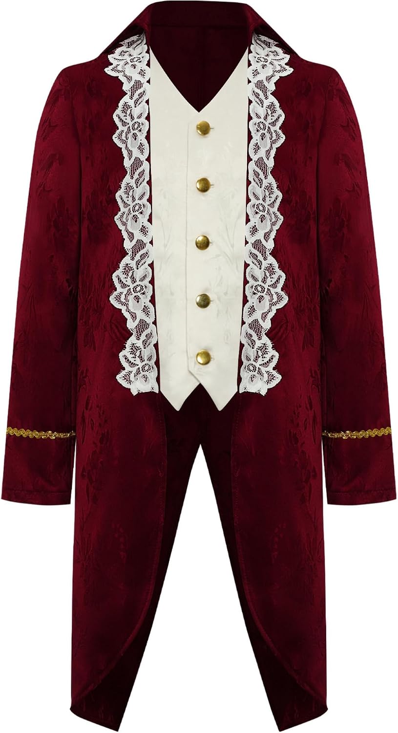 Hansber Boys Kids Renaissance Victorian Steampunk Tailcoat Medieval Vintage Long Sleeve Gold Trimming Jacket Coat
