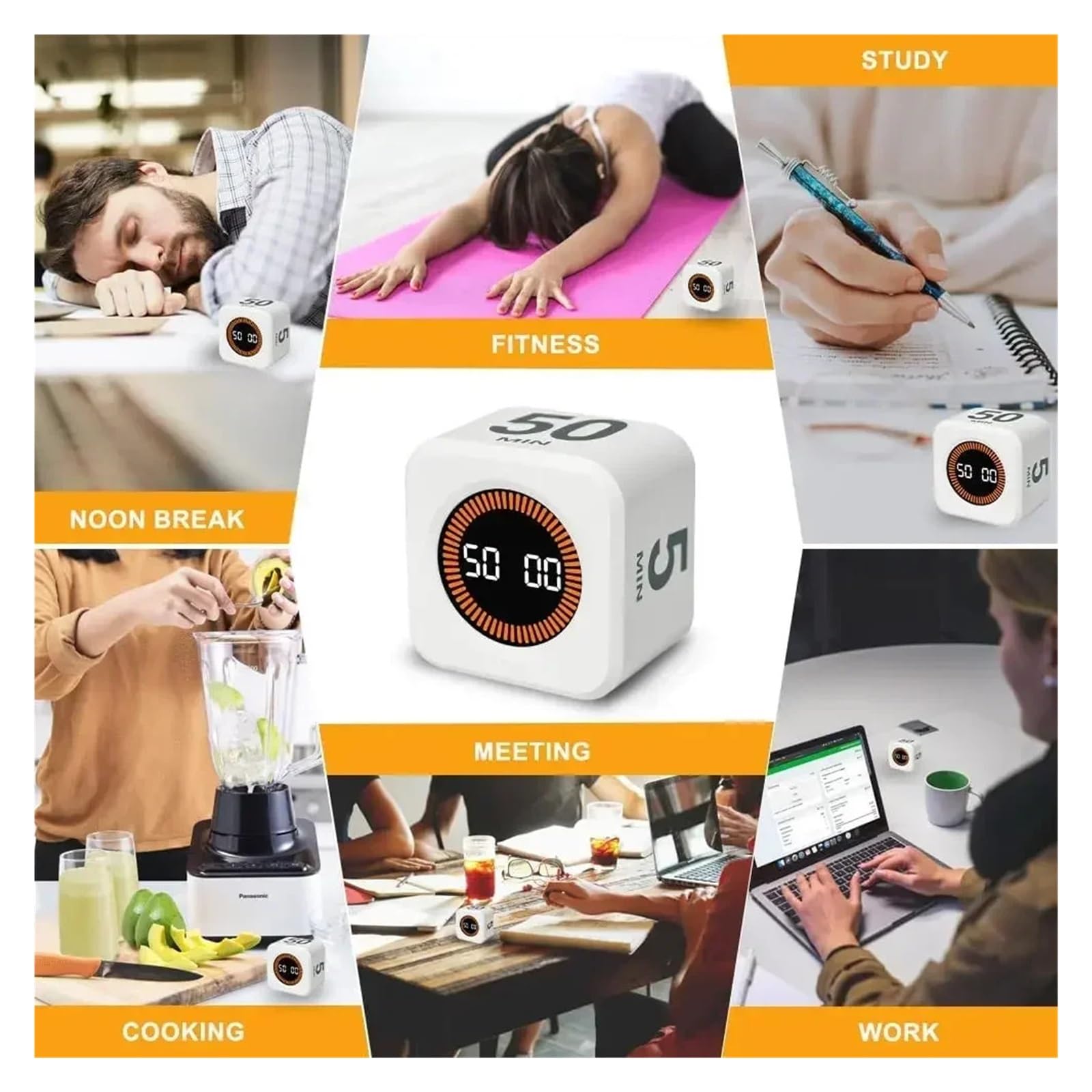 Cuenta Regresiva Preestablecida Del Temporizador Pomodoro Visual Giratorio | Adecuado for hornear en la cocina, estudiar y productividad en la oficina.(2PCS-White-Black)