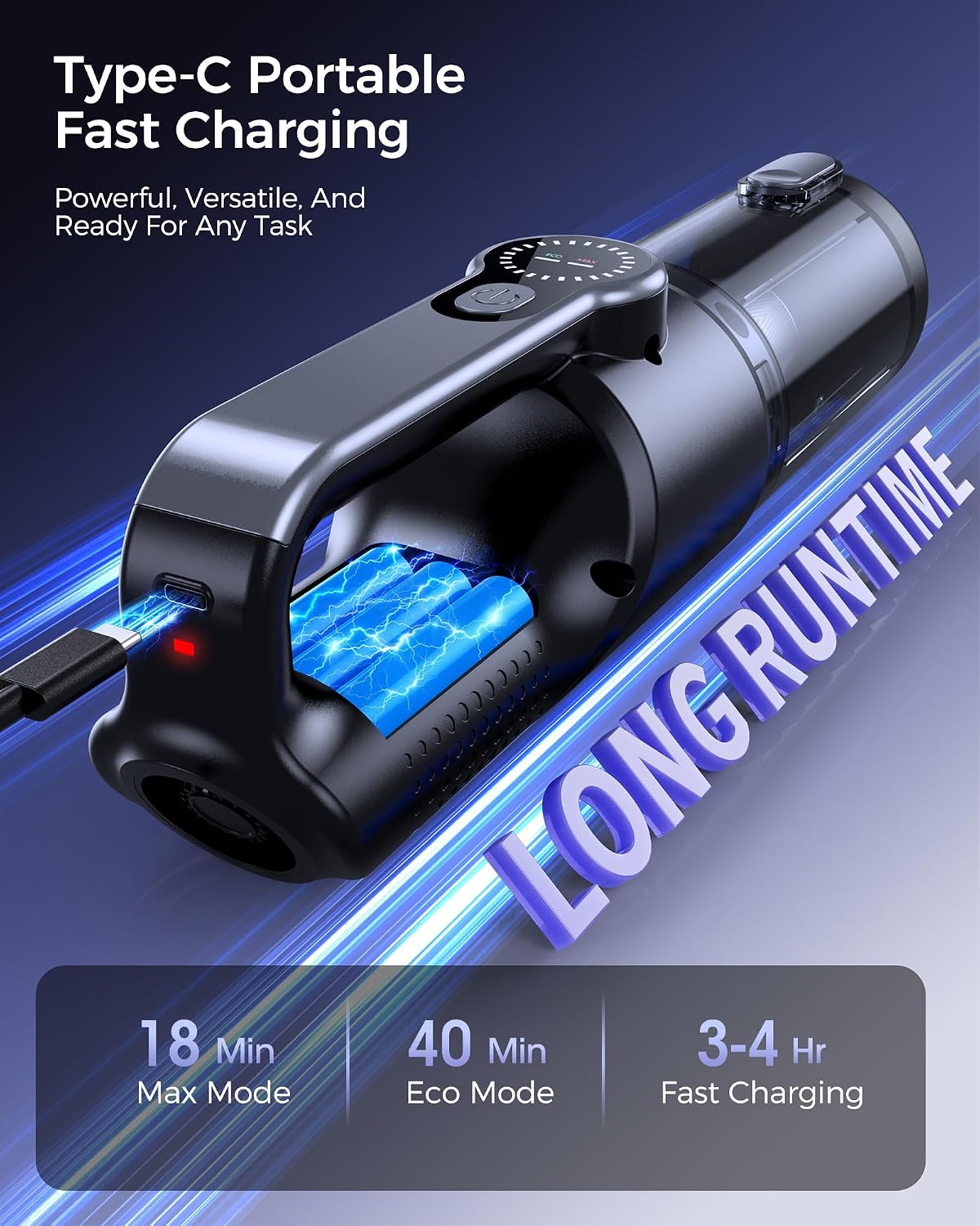 Cordless Handheld Vacuum Cleaner, 2-in-1 Vacuum & Blower, 36000Pa Suction Brushless Motor, Car Vacuum with LED Light, Lightweight, Portable for Car, Home, Office and Outdoor Use, Black thumbnail