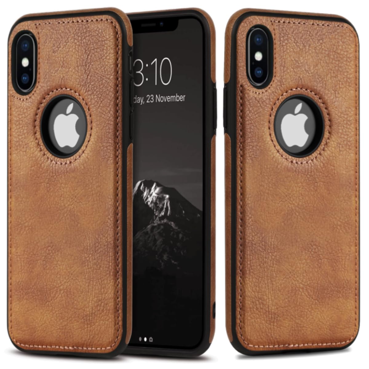 JAROIE Classy Design Luxury Leather Phone Case for iPhone Xs Max Non-Slip Grip Full Body Ultra Slim Protective Case 6.5 Inch (Brown)