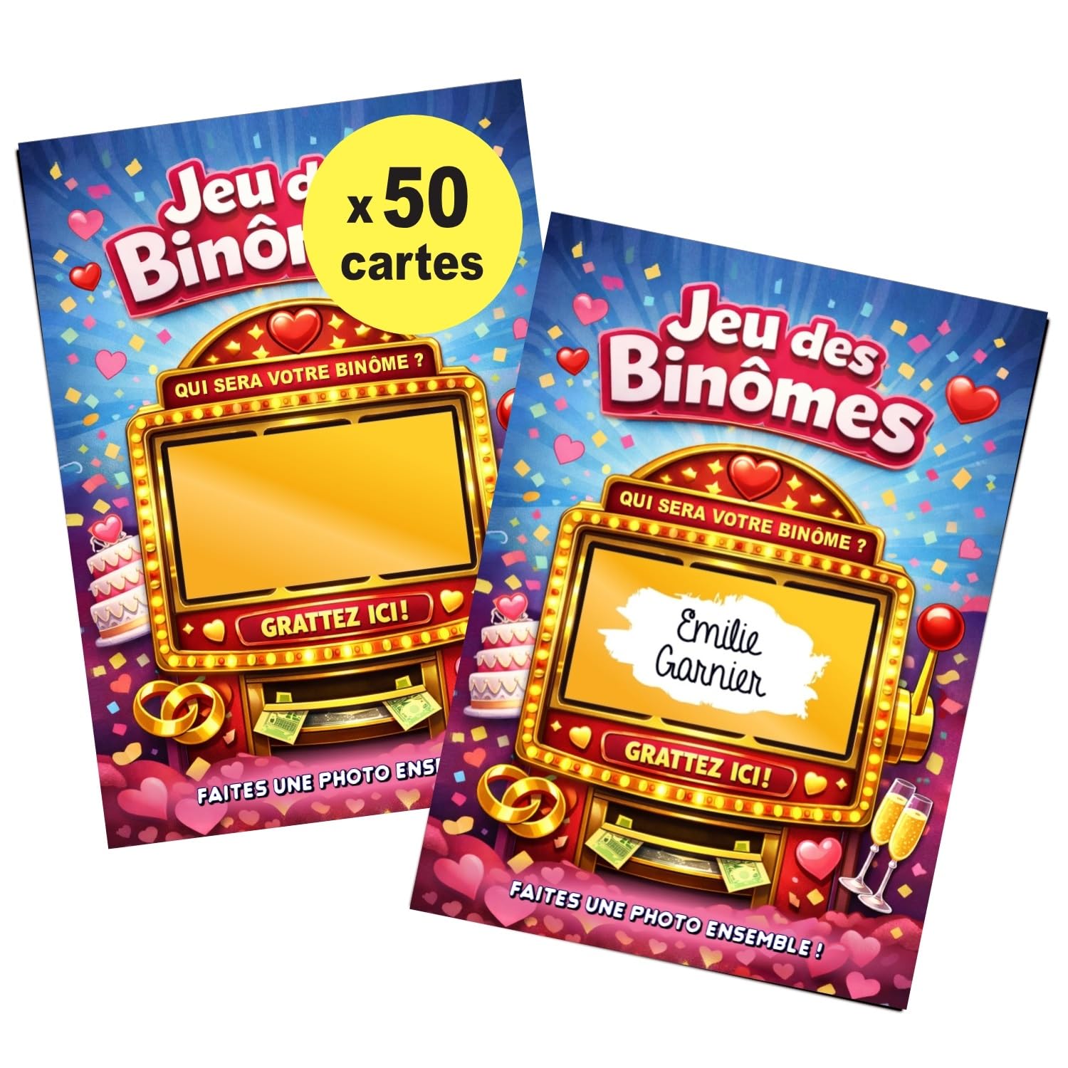 Jeu des Binômes Mariage 50 Cartes à gratter | Tickets à Personnaliser | Animation Repas Mariage Anniversaire
