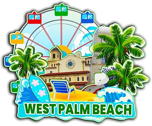 West Palm Beach - Imán de madera para nevera, diseño 3D, recuerdos coleccionables, decoración hecha a mano, 2705