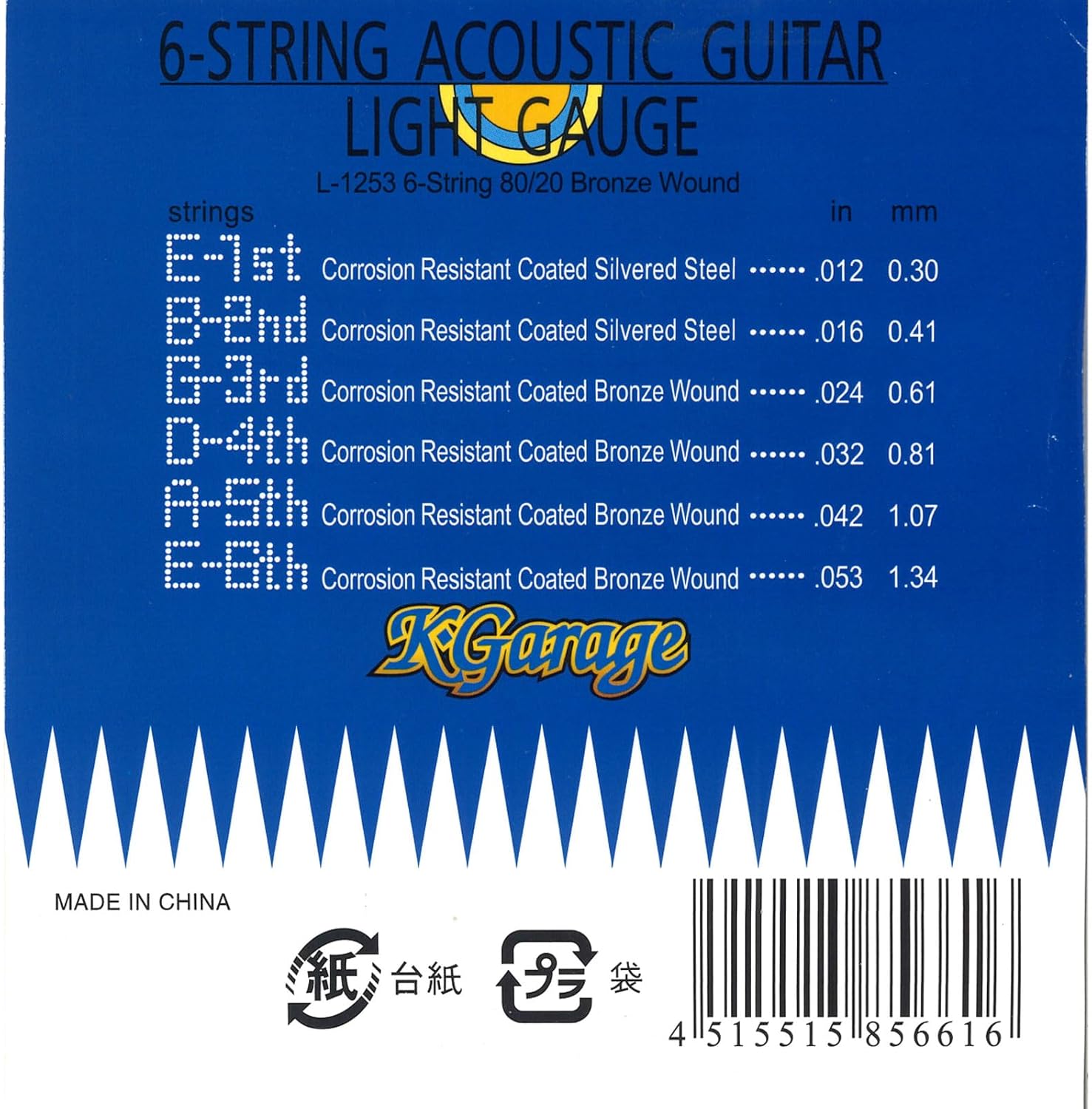 K – Garage Acoustic Strings A/G 012 Value Pack of 053 Light Gauge