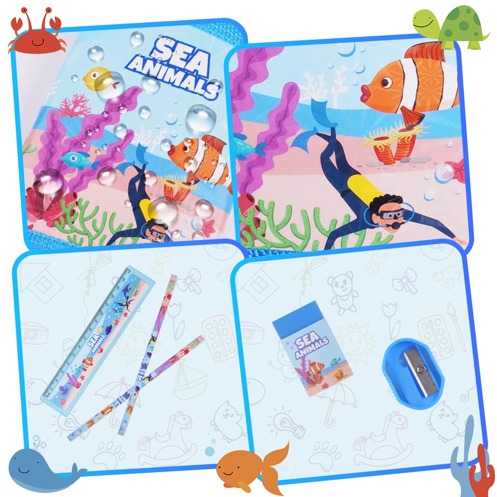 Vicloon Underwater Animals Stationery Set, Stationery Gift Set, Include 2pcs Pencil Case, Rulers, Eraser - Image 4