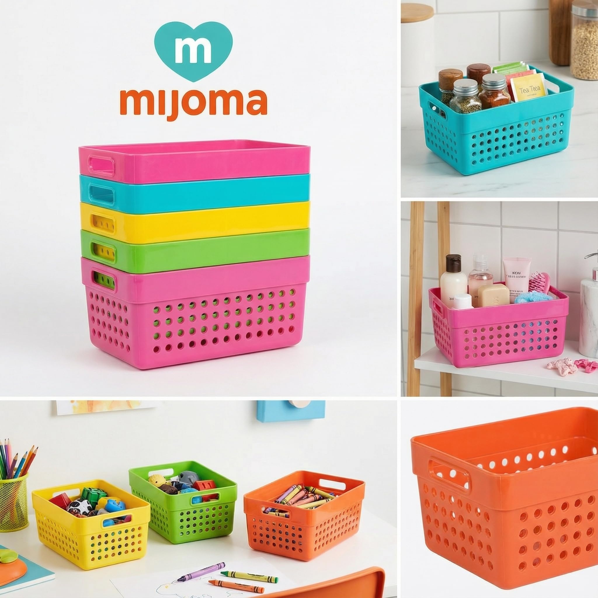 MIJOMA Set di 5 cestini portaoggetti impilabili in plastica 15,5 x 11,5 x 7,5 cm scatola multiuso