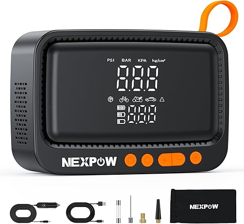 Miniatura 14 de NEXPOW Inflador de neumáticos Compresor de aire portátil - Bomba de aire para neumáticos de automóvil con adaptador de corriente de 12 V CC, bomba