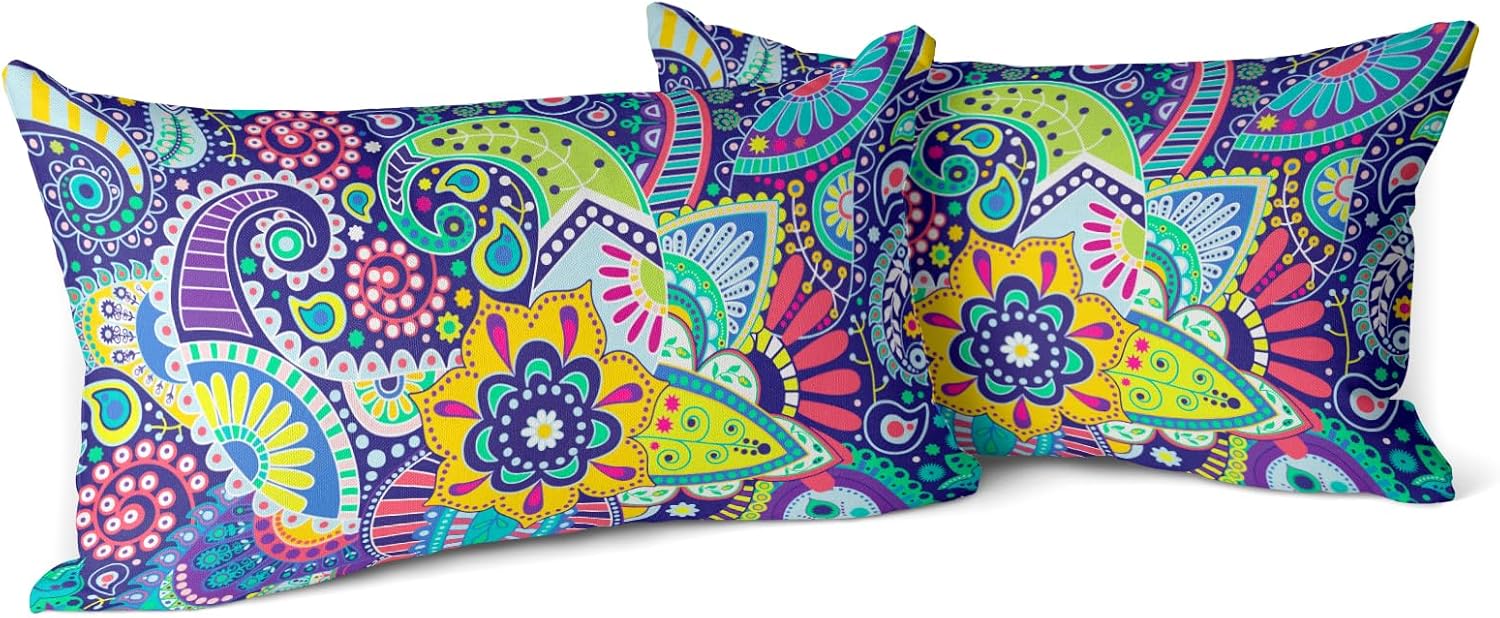 Snycler Blue Vintage Flowers Pillow Covers 12x20 Inch Set of 2 Blue