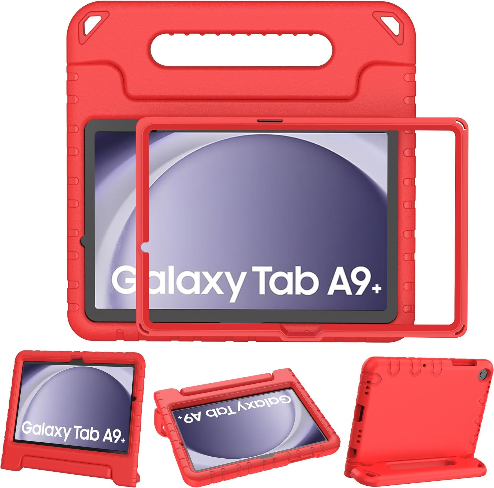 LTROP Kids Case for Samsung Galaxy Tab A9 Plus 11 Inch (2023 Model SM-X210/X216/X218) with Built-in Screen Protector, Shockproof Convertible Handle Stand Galaxy Tab A9 Plus Case for Kids, Red