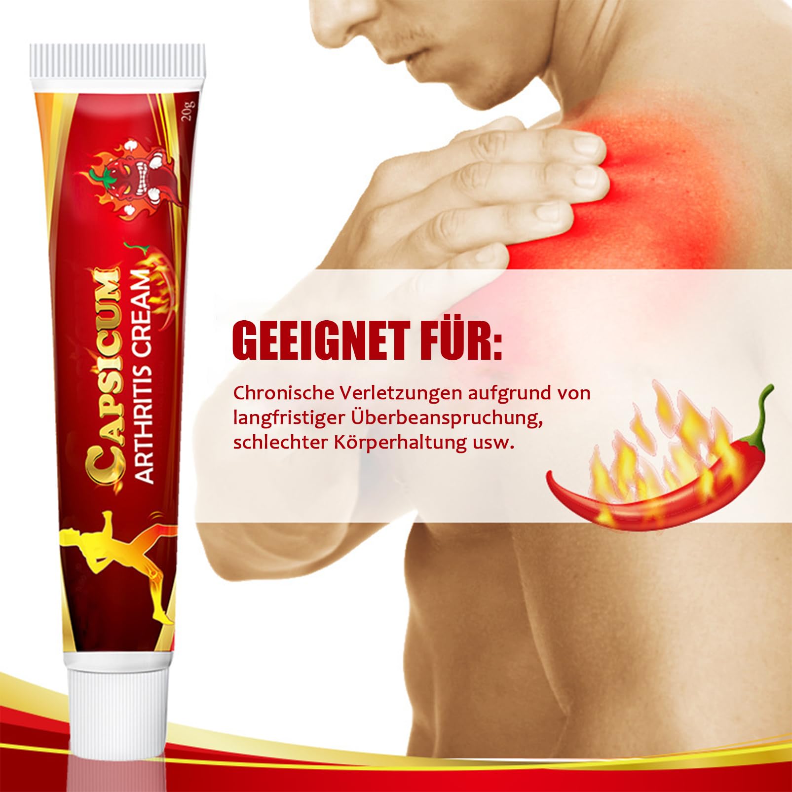 Capsaicin - Crema articolare con pepe di Caienna, 3 pezzi, peperoncino, crema riscaldante per la schiena, le ginocchia, il collo, la cura naturale delle articolazioni, il nourishment, lenitivo per