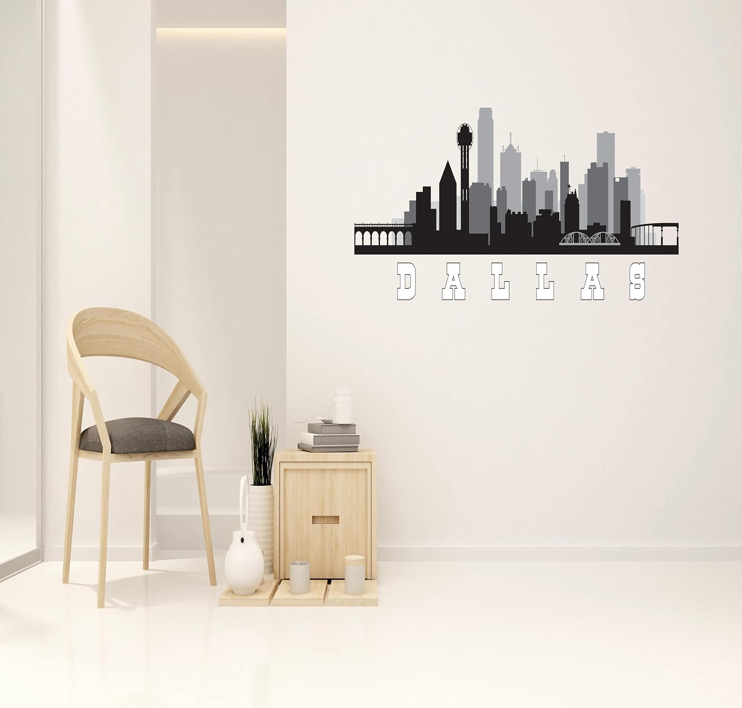 Dallas City Silhouette Wall Decal - Home Decor Wall Art Mural - Wall Decal for Home Office Bedroom Decoration (Wide 30"x8" Height)