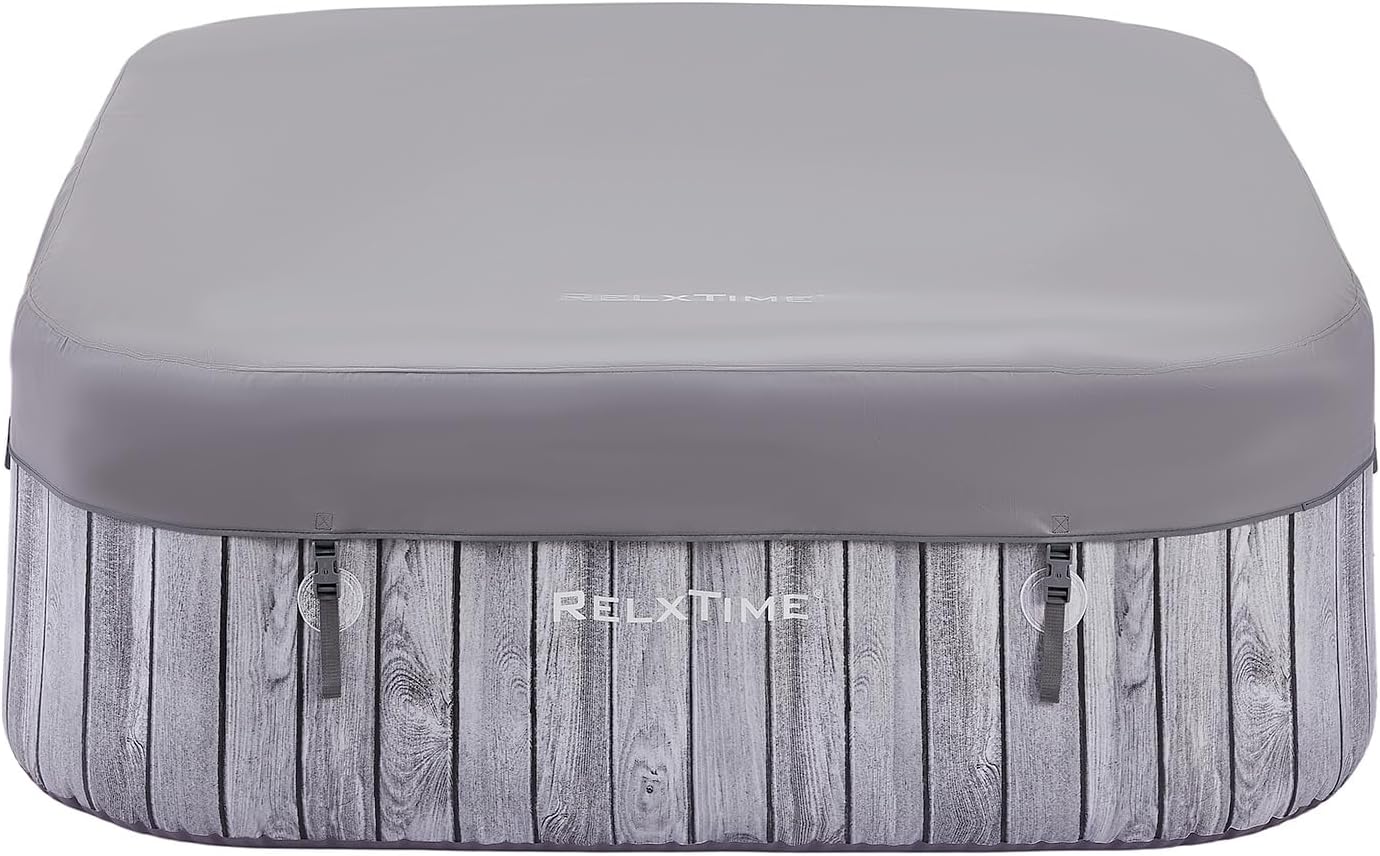 73in x 73in 4-6 Person Inflatable Hot Tub Blow Up Spa, AirJet Outdoor Portable Hottub with 130 Bubble Jets, Filter Cartridges, Cover, Grey