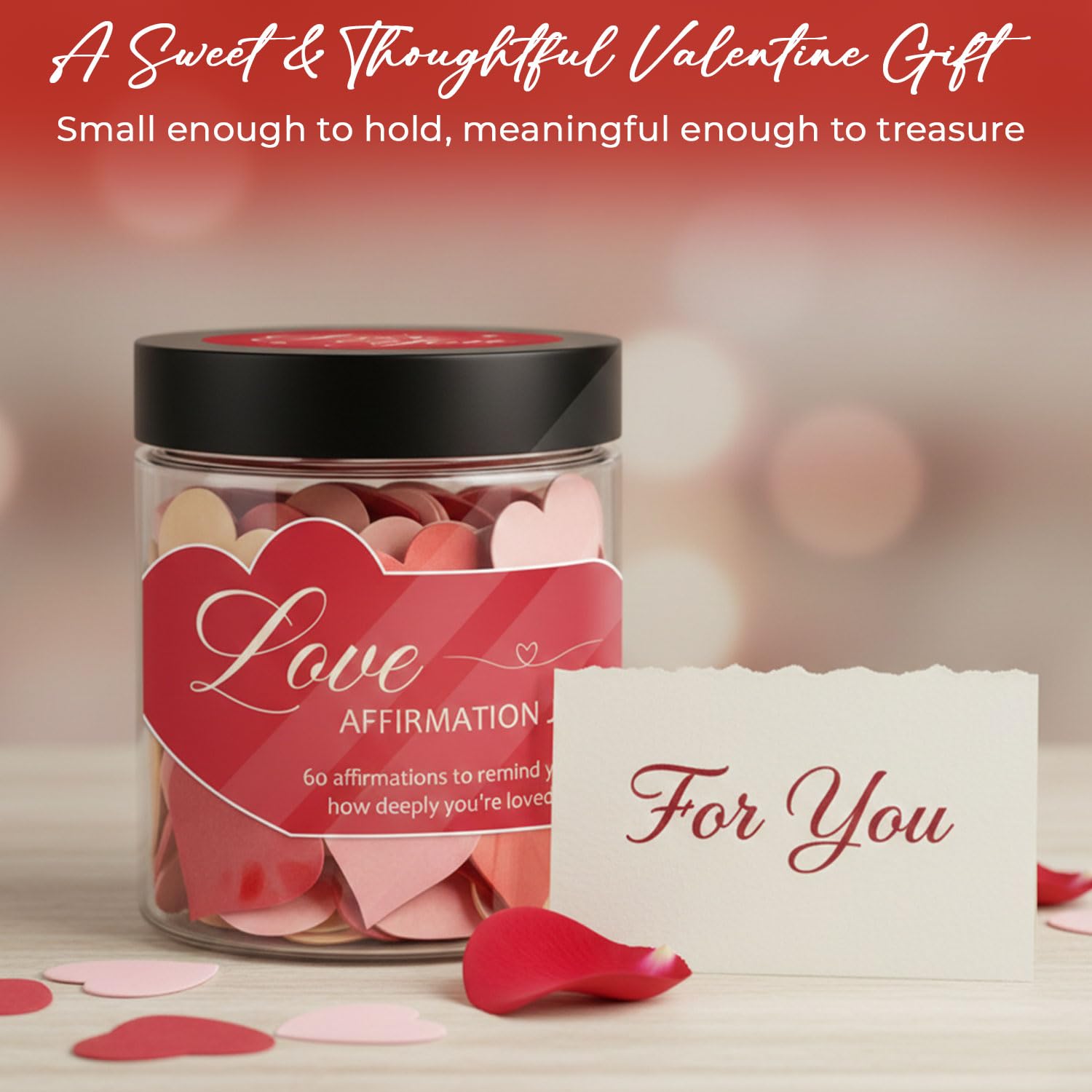 Love Affirmation Jar, Valentines Day Gift for Her or Him, 60 Heartfelt Love Notes, Romantic Gift for Wife, Husband, Girlfriend, Boyfriend, Valentines Day Gift