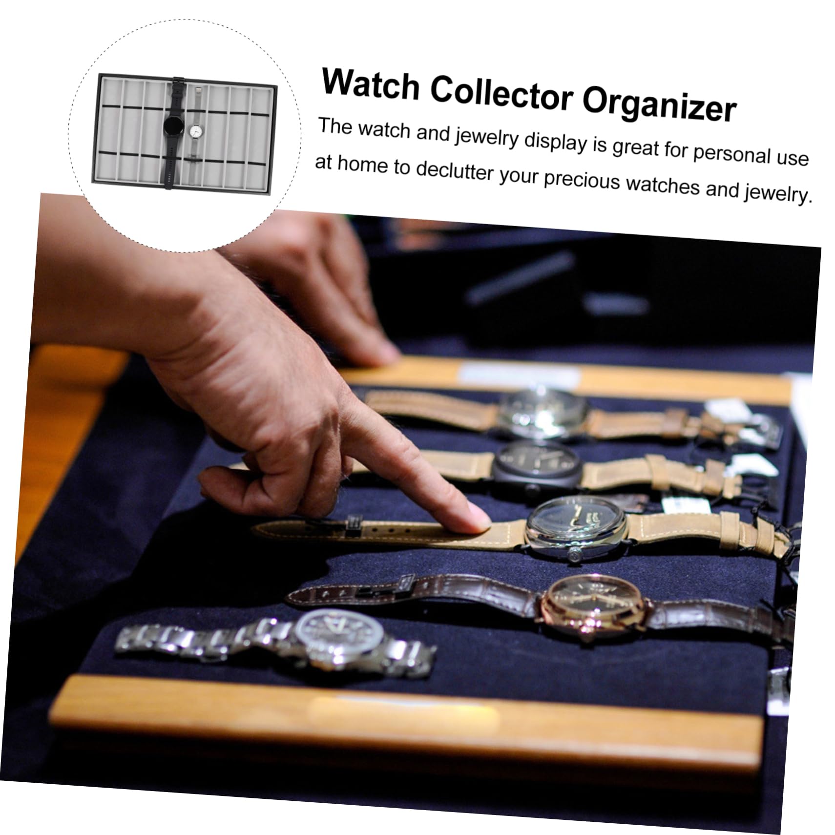 Healeved Bandeja Organizadora para Relojes 8 Ranuras en Mdf y Cuero Negro para Exhibición de Relojes y Joyas en Mostradores