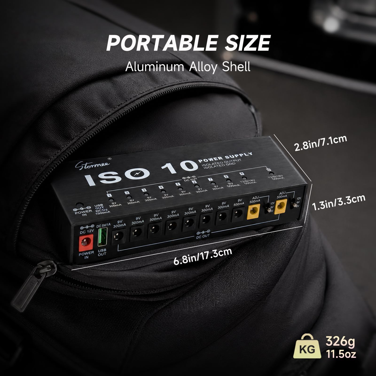 Stormee SP-2 - Alimentatore a pedale per chitarra, 10 uscite CC isolate, 9V/12V/18V 300mA 500mA per pedali effetto, con porta USB, protezione da sovracorrente da cortocircuito