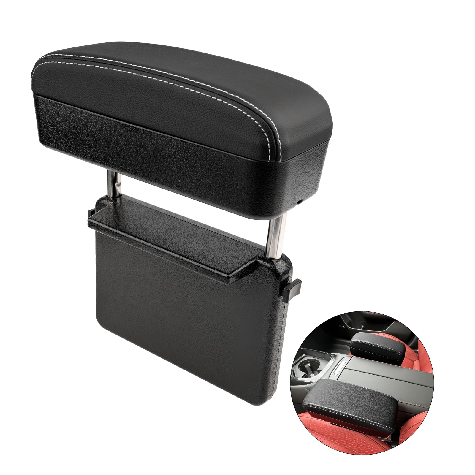 BIXUAN Bracciolo centrale universale, contenitore per auto, organizer per braccioli, console centrale, supporto per gomiti, cassa telescopica regolabile (linea bianca tutti senza freno a mano)