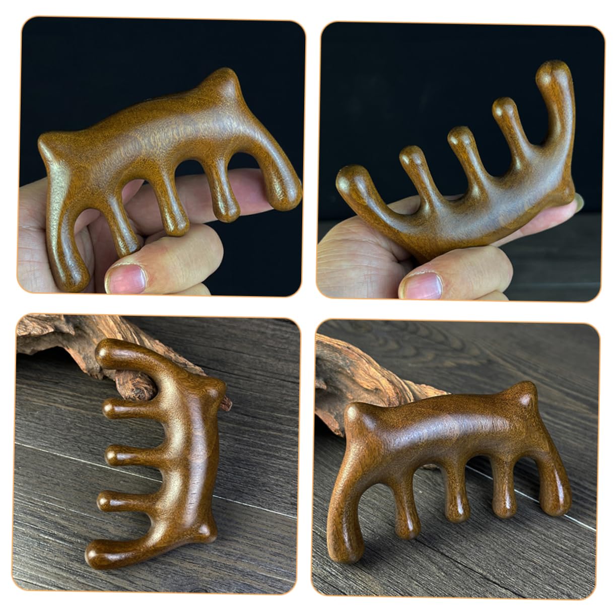 Outanaya Wooden Massage Comb for Cats Ergonomic Cat Grooming Tool Unique Design for Scalp Relaxation and Muscle Tension Relief Creative Body Beauty Scraping Tool Beautifully Polished