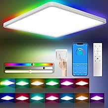 Yexati Plafonnier LED 24W Carré Dimmable, 3200LM Luminaire Plafonnier LED avec Télécommande 3000K-6500K, 13 RGB Couleur Plafond, Étanche IP54 Lampe LED Plafond pour Salle de Bain Chambre Cuisine Salon
