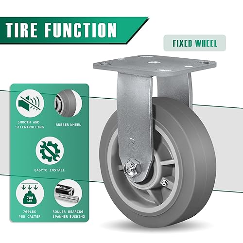 Miniatura 3 de Ruedas giratorias resistentes de 6 x 2 pulgadas, ruedas industriales, ruedas de goma (banda de rodadura plana) con capacidad de hasta 550 libras,