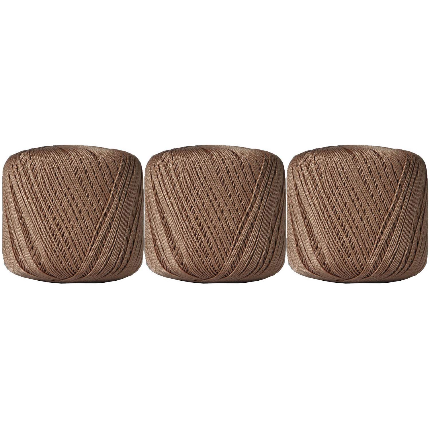 ThreadArt 100% Cotton Crochet Thread Size 10, 3 Ball Pack, Light Brown 33