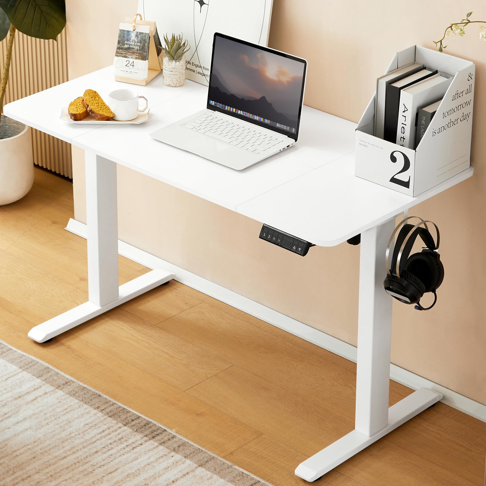 WOLTU Mesa Elevable Electrica en Altura 72-120 cm, Mesa Escritorio Regulable en Altura con Tablero 120x60 cm, Standing Desk con Funciones de Memoria y Anticolision, Blanco, TS177ws01