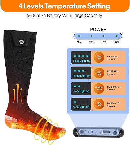 Miniatura 3 de Calcetines calefactables, calcetines térmicos para mujeres y hombres, calcetines eléctricos recargables de 5000 mAh hasta 8 horas, calcetines