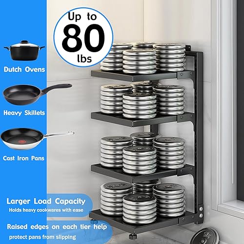 Miniatura 3 de Virvia Organizador de ollas y sartenes, organizador de ollas y sartenes de 4 niveles para gabinete, organizador de ollas y sartenes ajustable