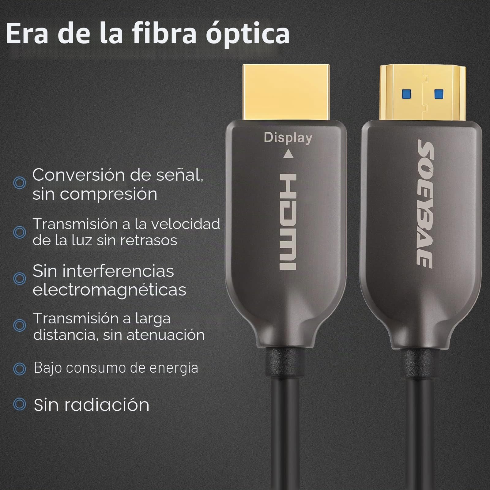 SOEYBAE Cable HDMI de Fibra Óptica 50M HDMI 2.0 4k@60Hz HDR 4:4:4, Ultra HD de Alta Velocidad 18Gbps, 3D, ARC, HDCP 2.2