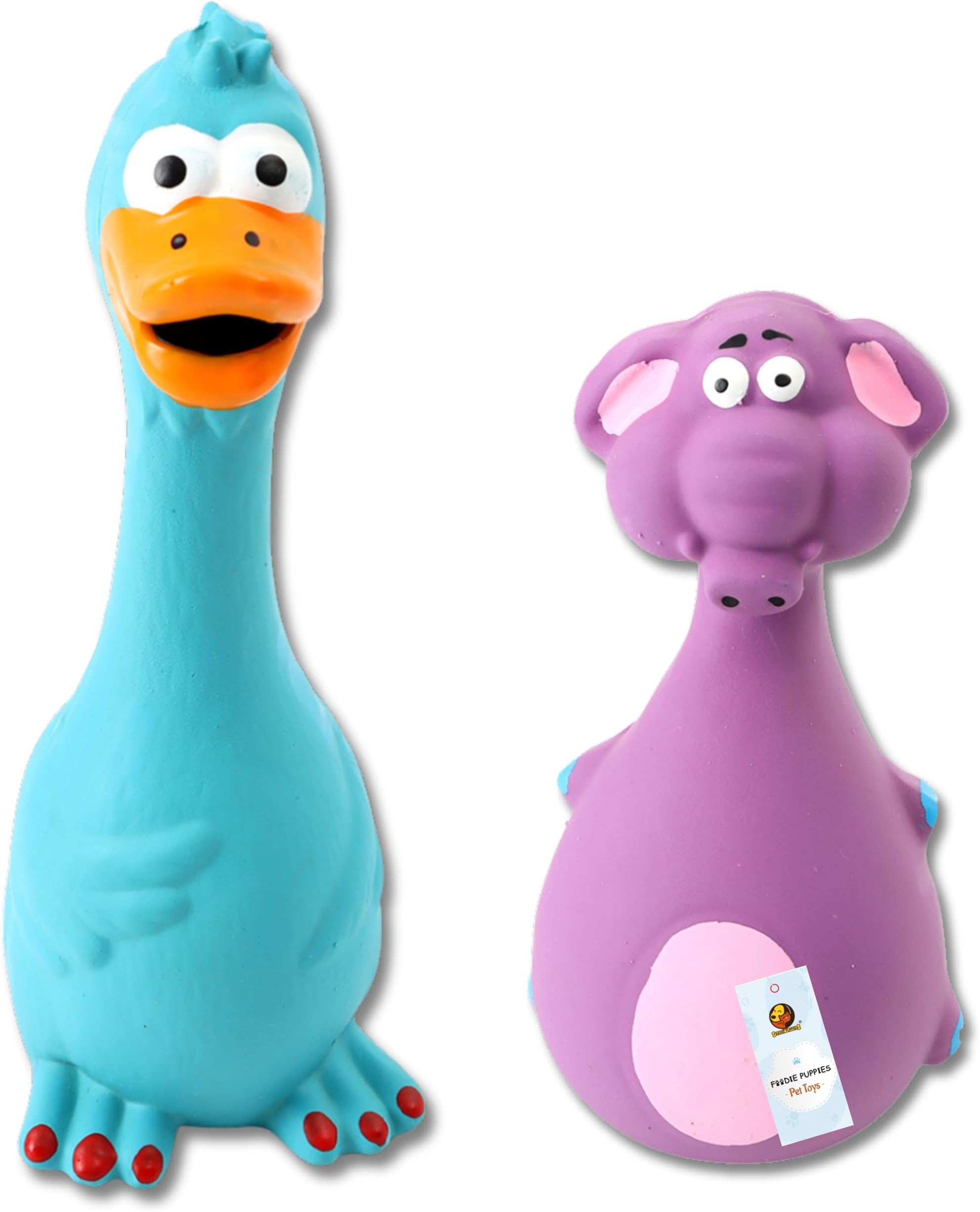 Foodie Puppies Latex Squeaky Dog Toys Combo - (Purple Elephant and Blue Duck) Animal Design, Fetch & Chew Safe Play Toy | Suitable for Cats, Kitten, Small to Medium Dogs & Puppies