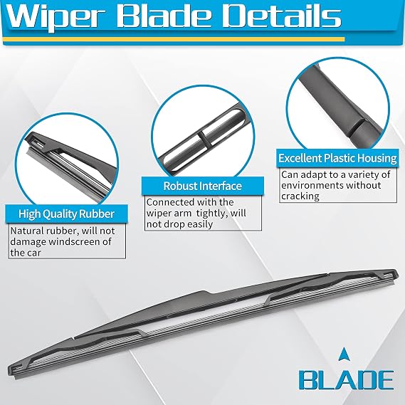 Rear Wiper Arm Blade, Replacement for Peugeot 206 1998-2013, Peugeot 207 2006-2015 - ZOFFI Back Windscreen Wiper Assembly Replacement - All Season Natural Rubber Cleaning Window